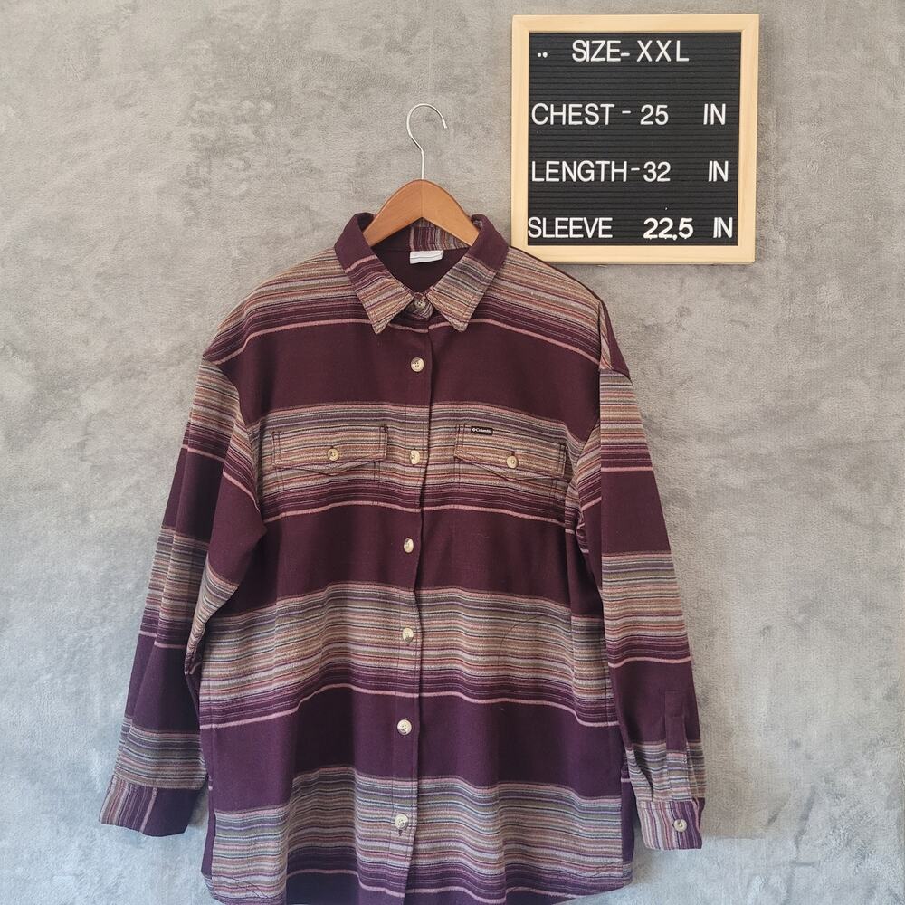 Columbia Calico Basin Women's XXL Burgundy Stripe Shirt Jacket Shacket READ - Picture 13 of 13